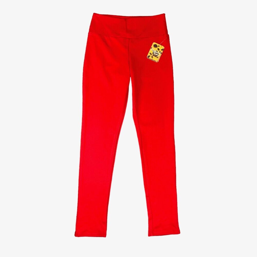 Hybrid & Company Leggings Womens M Medium Red Stretch Skinny High Waist Fitted